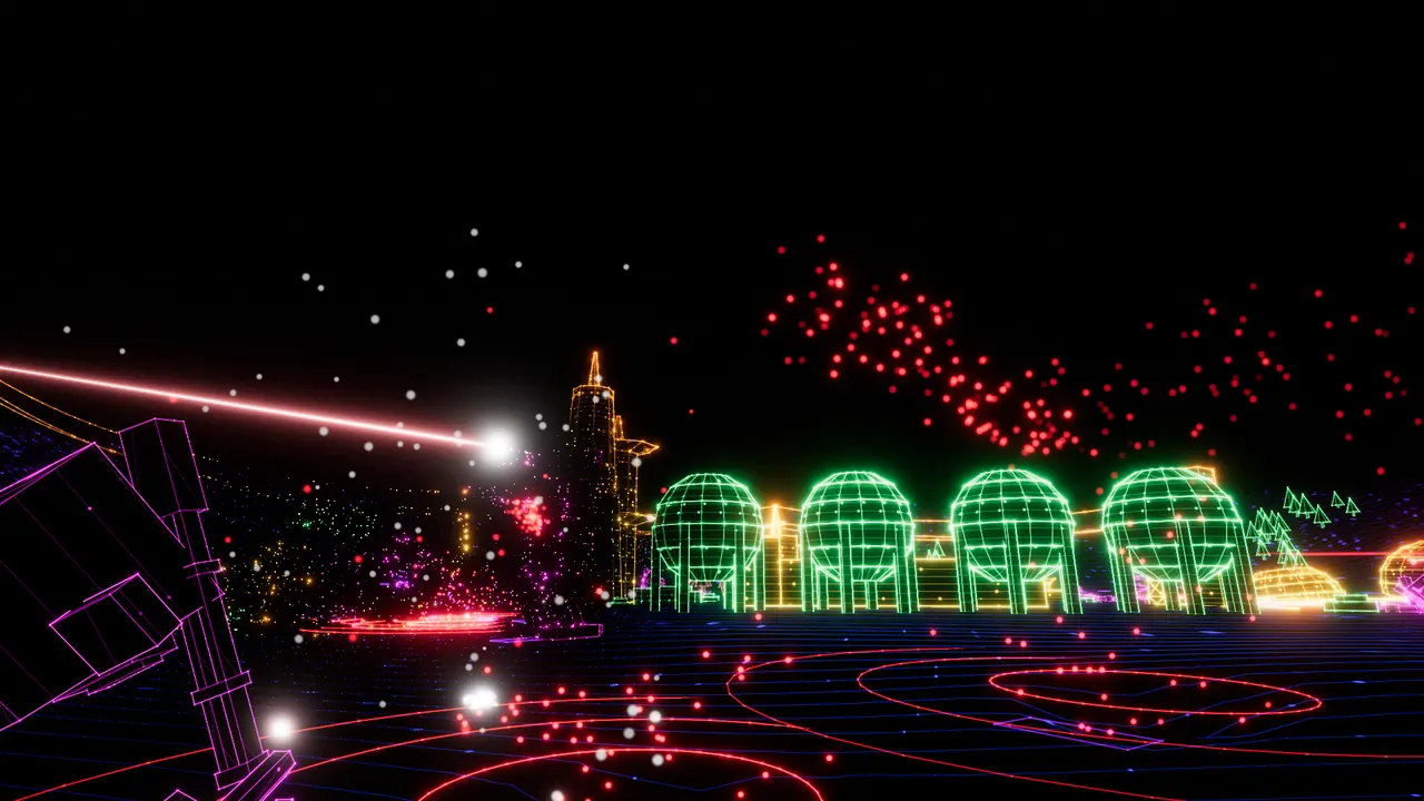 The hydrogen depot's spheres, a beam crossing in front of them