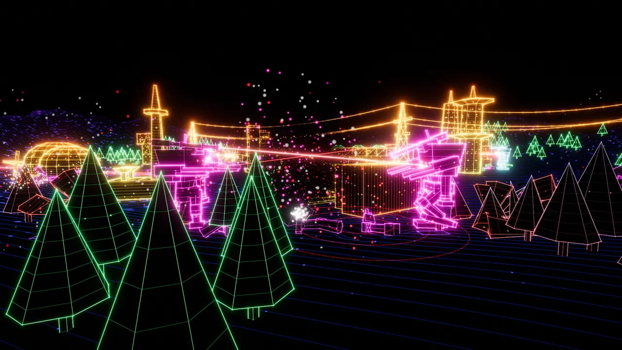 Mechs fight behind a stand of trees, some of them burnt black